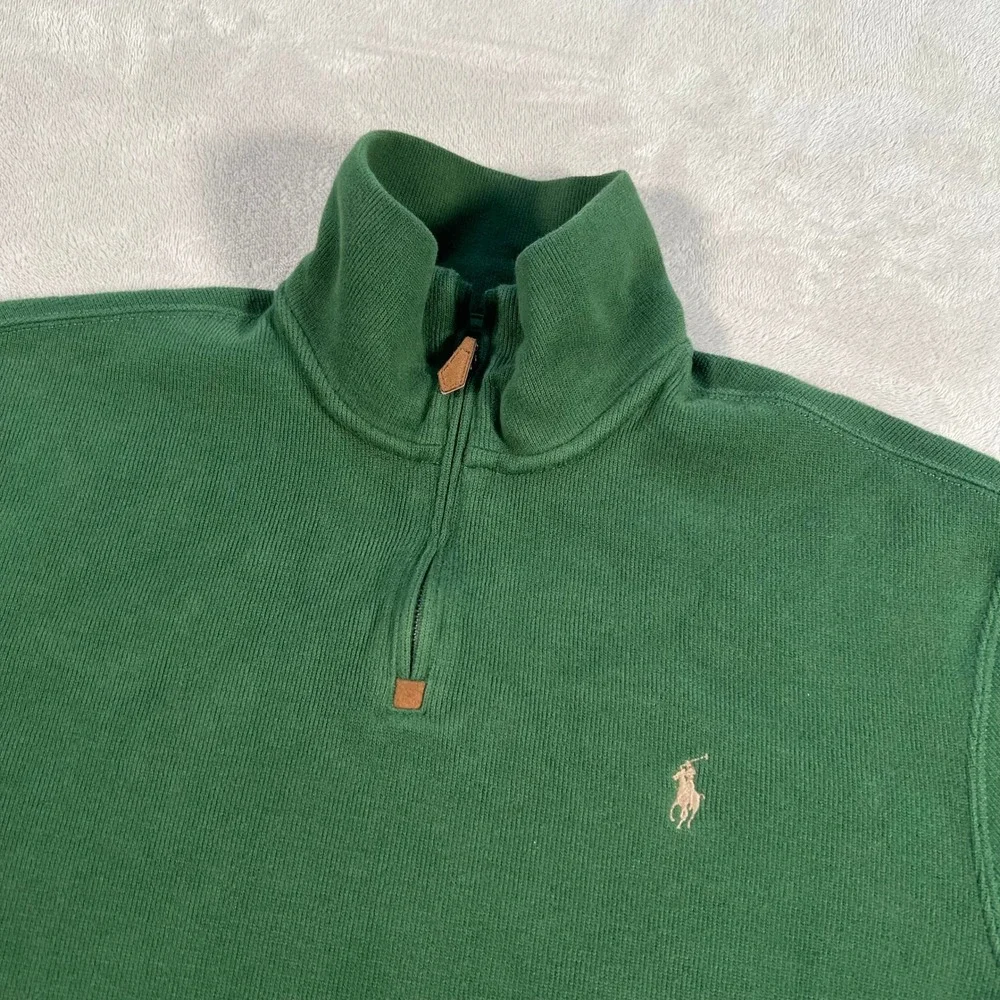 Polo Ralph Lauren Sweater Mens Size Large Green Quarter Zip Pullover Cotton 90s